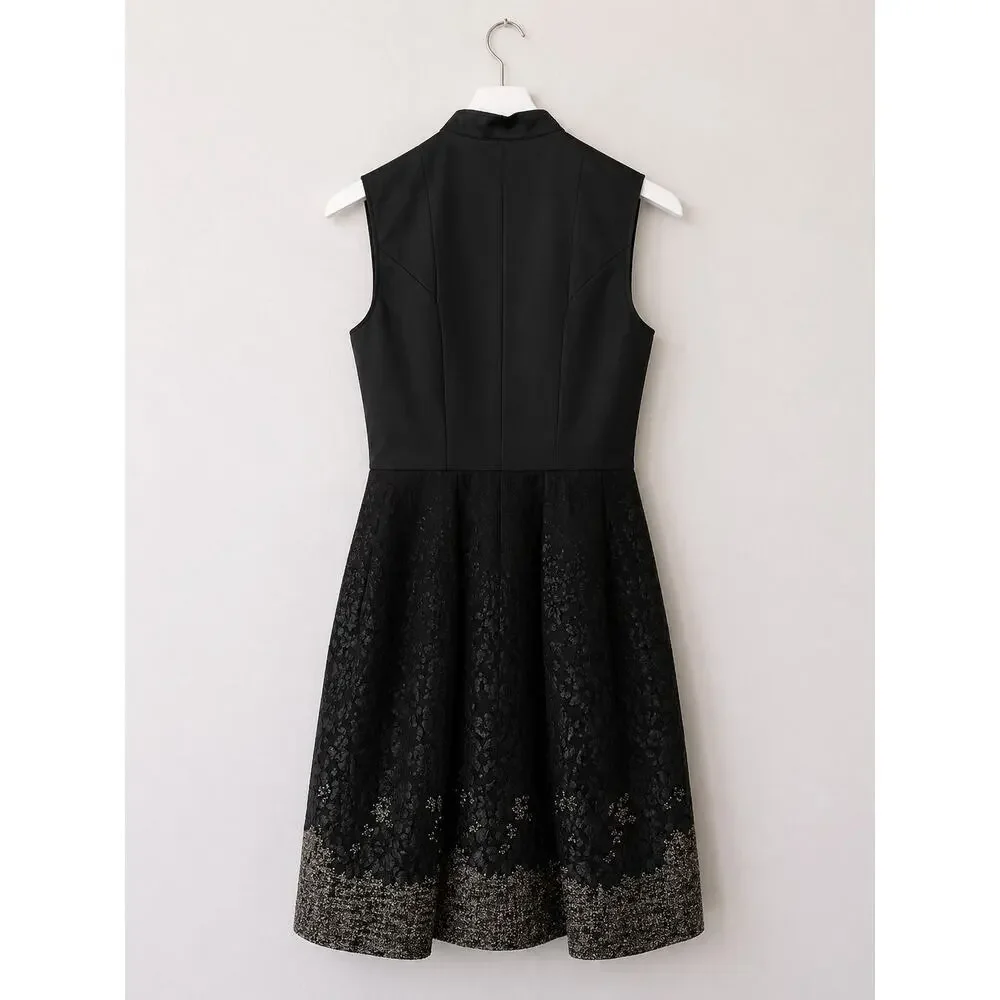 Ted Baker Black Gold Jacquard Zip Front Fit & Flare Dress size 2 - Picture 5 of 8